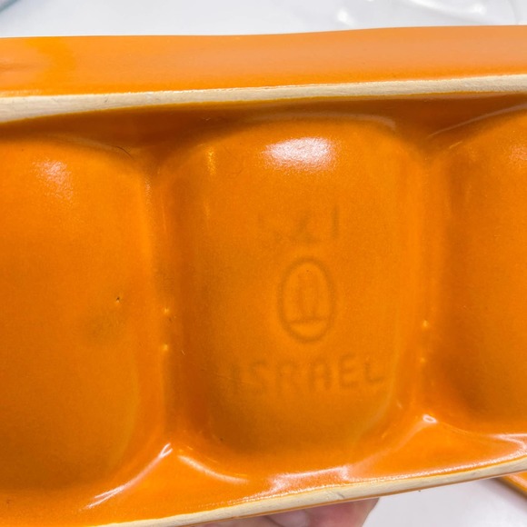 RARE VTG ISRAELI CERAMIC POTTERY BOWL & WOOD TRAY FOR SERVING dishes ISRAEL # - Picture 4 of 7